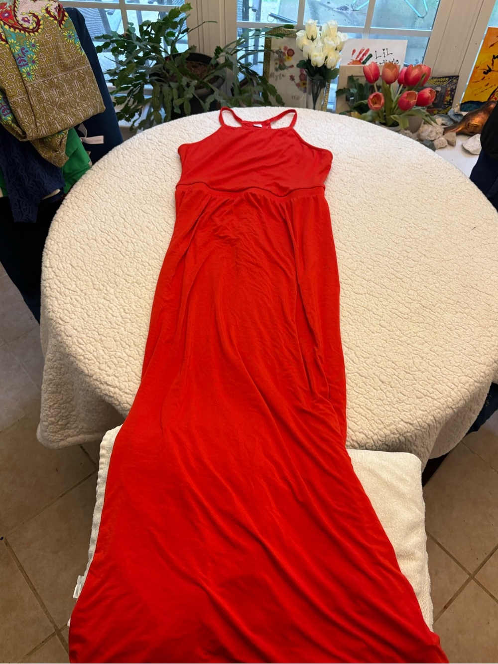 Old Navy Bright Red Sleeveless Maxi Dress with Scoop Neckline